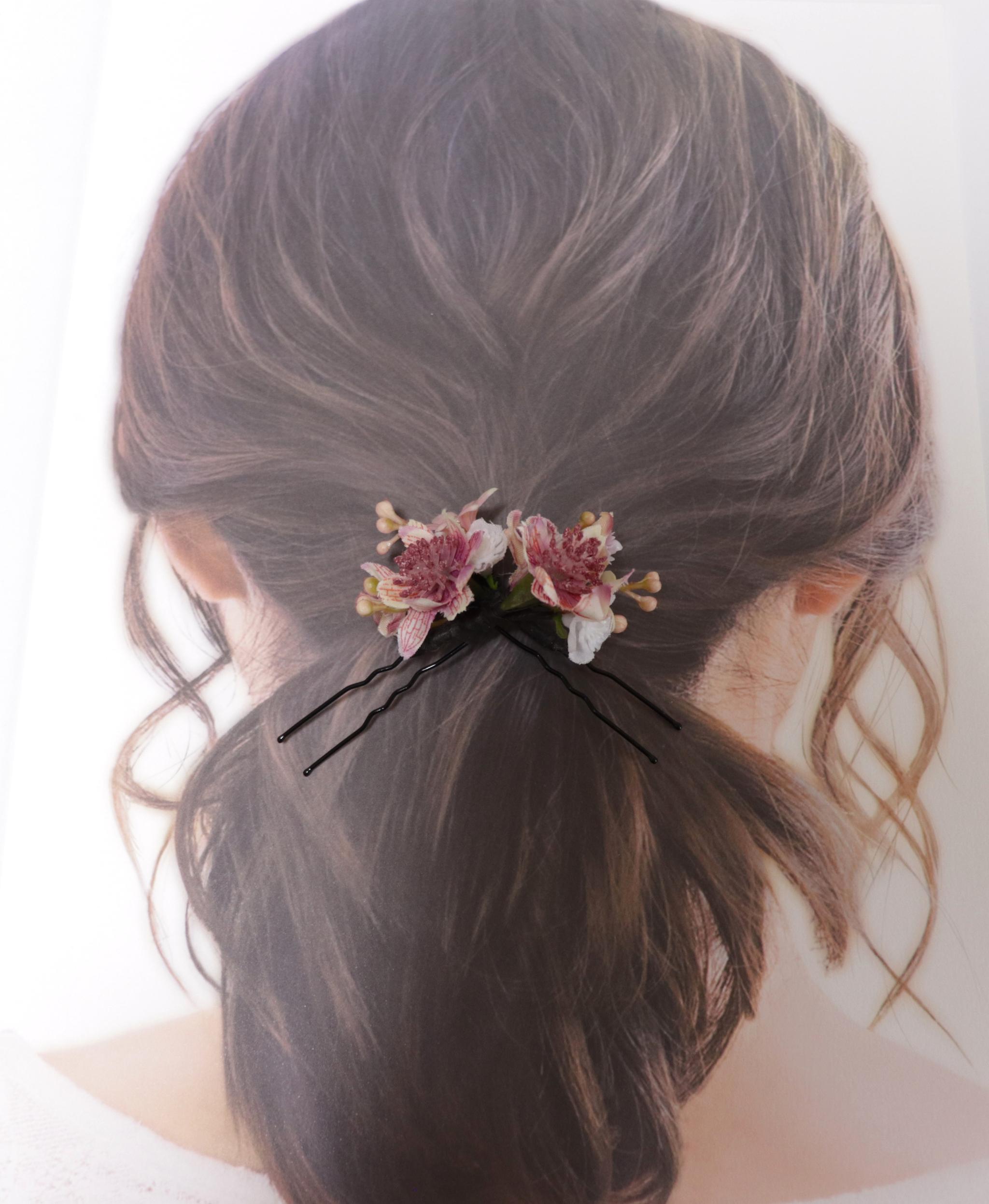 特別な日の髪飾り （コーム型・Uピン型セット）ワイルドローズ | 7枚目
