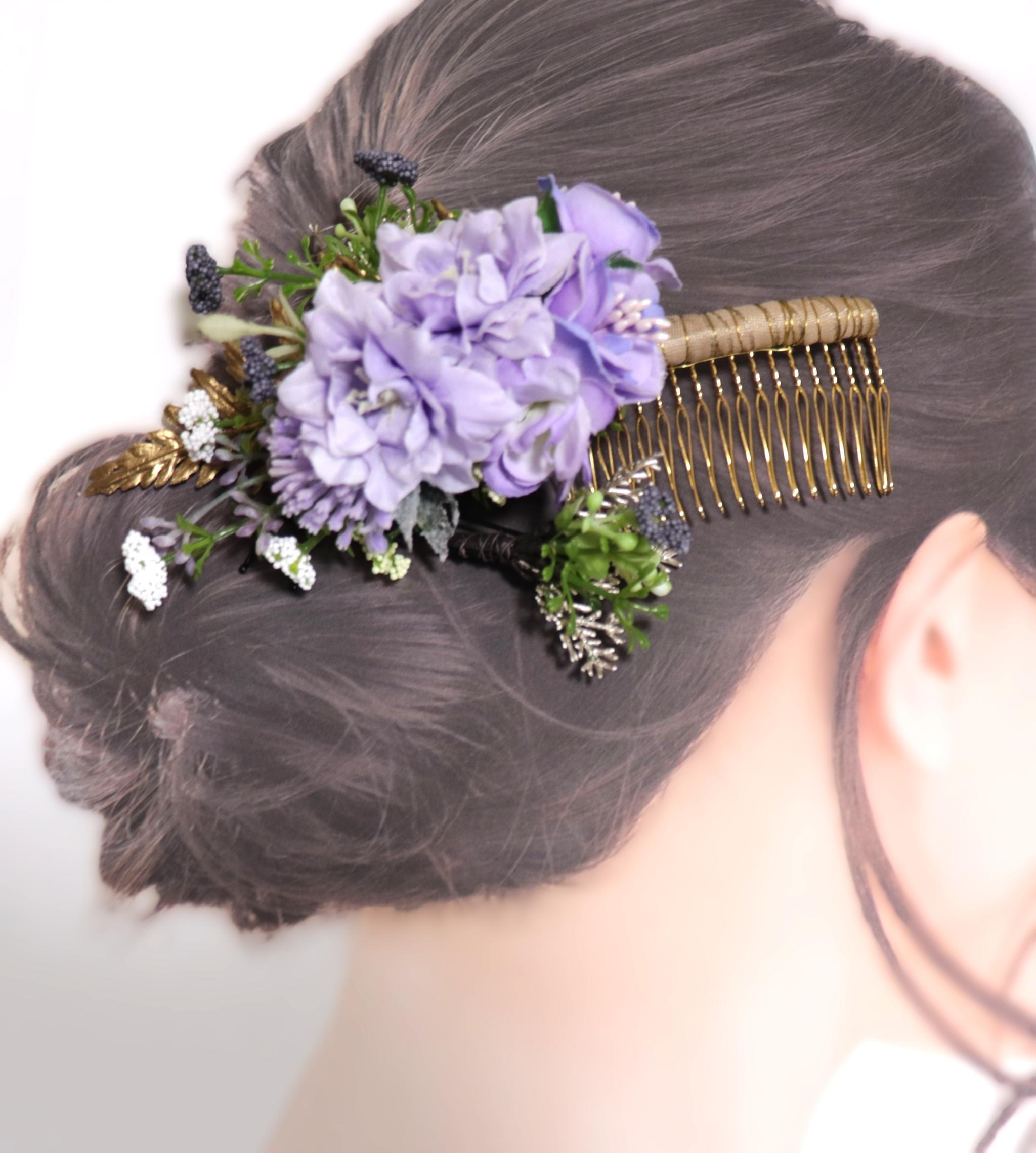 特別な日の髪飾り （コーム型・Uピン型セット）デルフィニウム | 6枚目