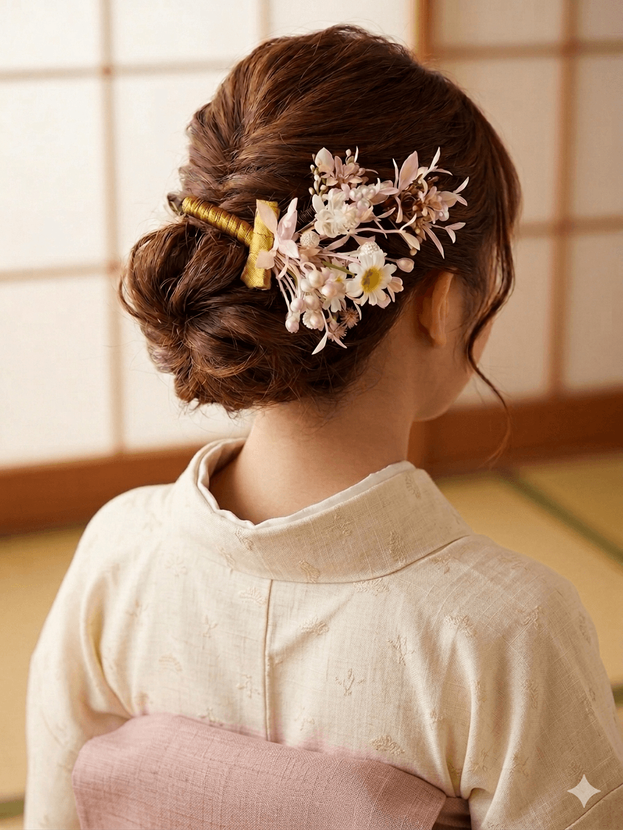 野の花の花束を纏う 髪飾りセット「デージー」｜コーム・Uピン