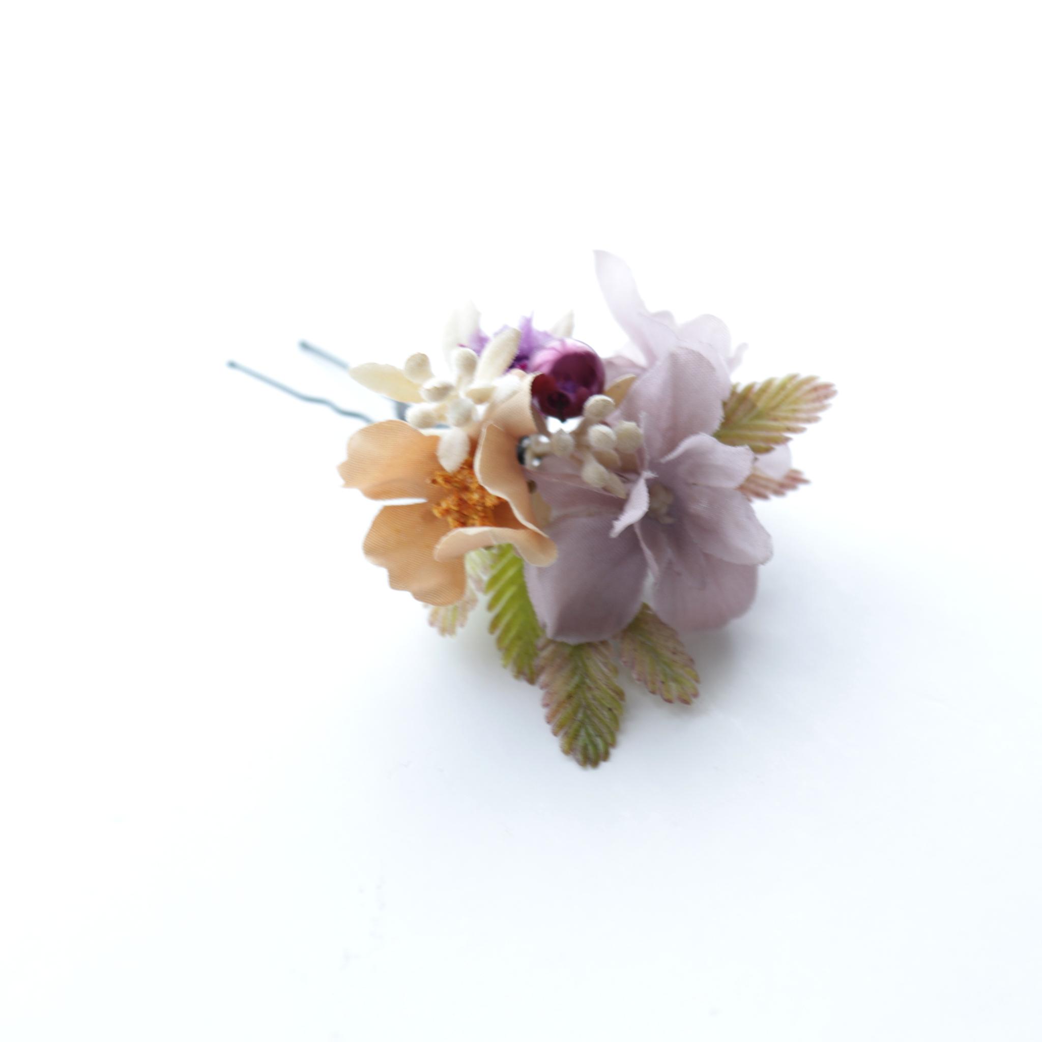和洋兼用髪飾り｜くすみ桜と野バラの髪飾り｜Uピン | 3枚目