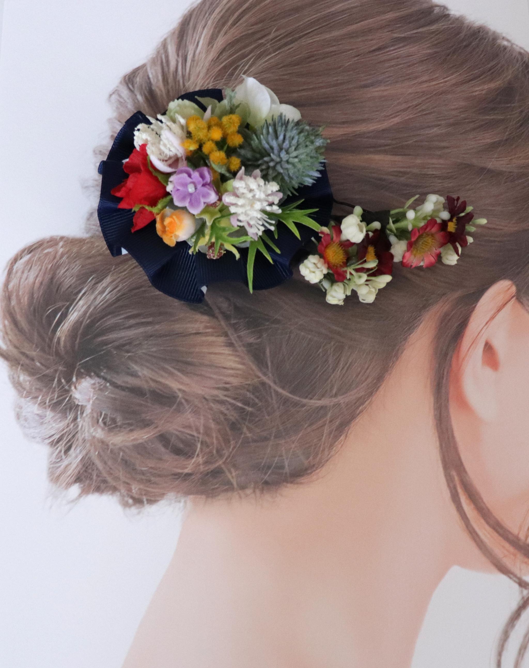 【彩り花のヘアアクセサリー】　お花畑（＊お子様やショートヘアOK） | 6枚目