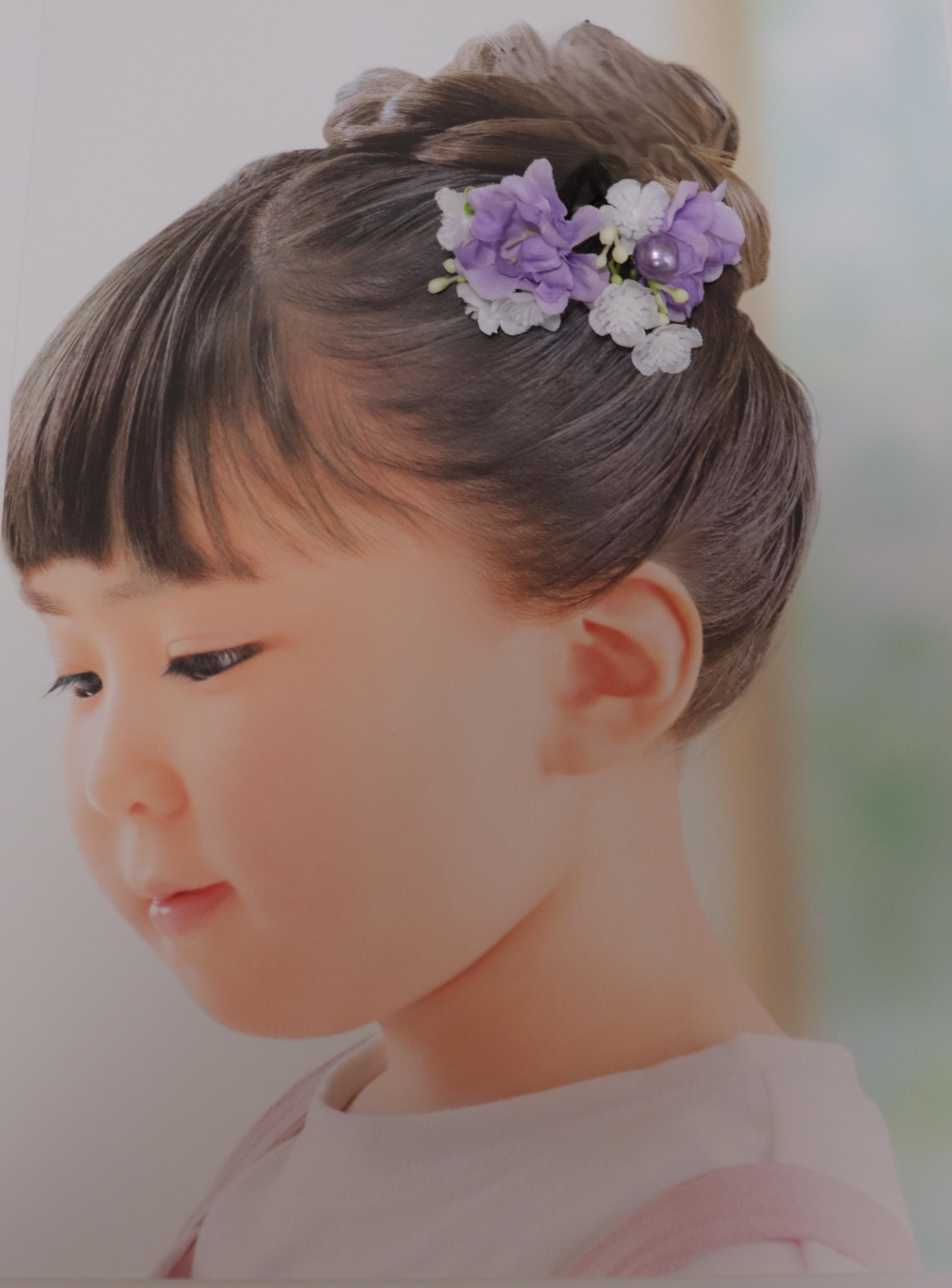 M-514【彩り花のヘアアクセサリー】　ラベンダー色（＊お子様やショートヘアOK）ケース付 | 12枚目