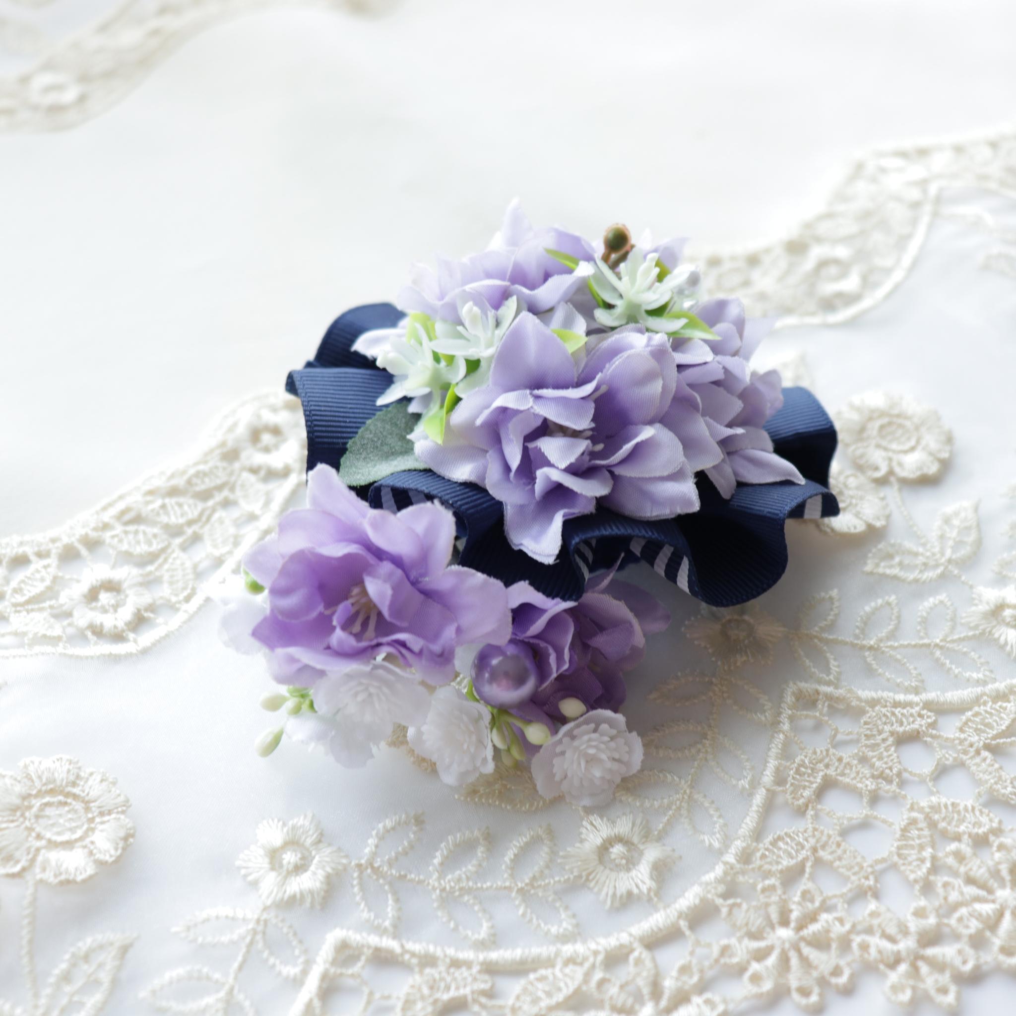 M-514【彩り花のヘアアクセサリー】　ラベンダー色（＊お子様やショートヘアOK）ケース付 | 3枚目