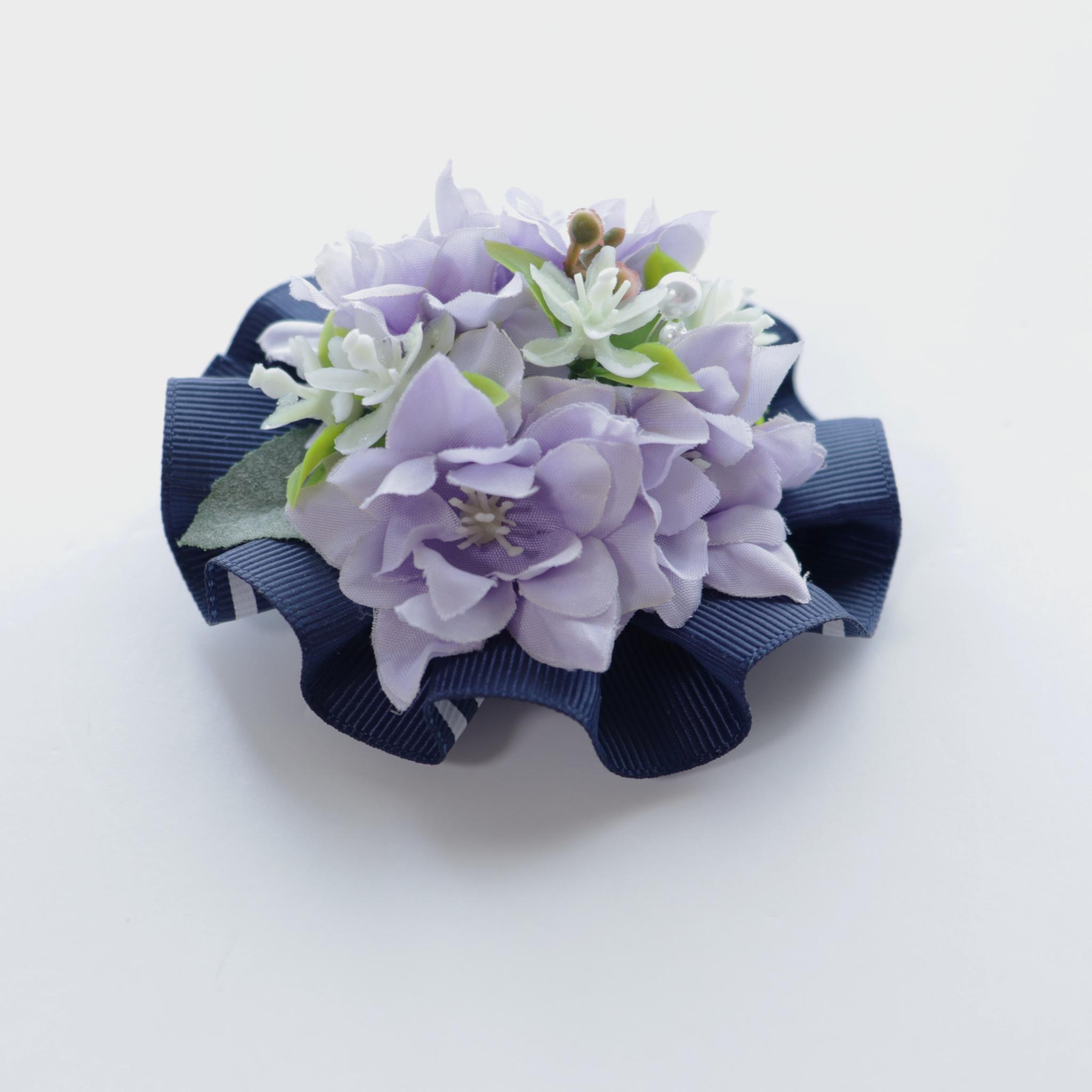 M-514【彩り花のヘアアクセサリー】　ラベンダー色（＊お子様やショートヘアOK）ケース付 | 5枚目