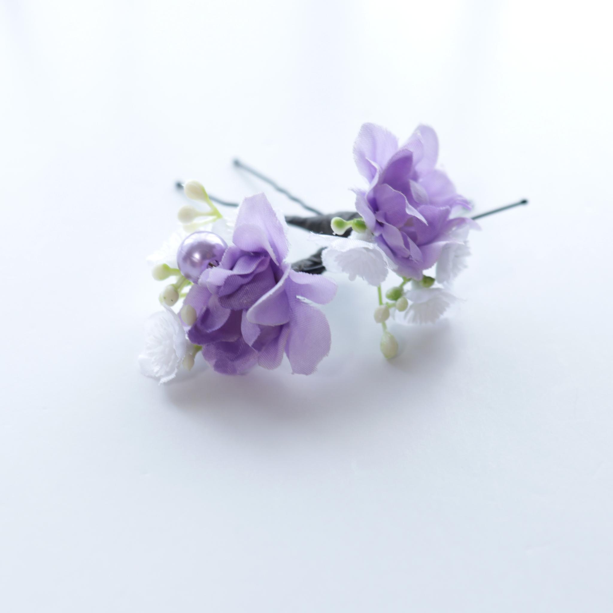 M-514【彩り花のヘアアクセサリー】　ラベンダー色（＊お子様やショートヘアOK）ケース付 | 7枚目