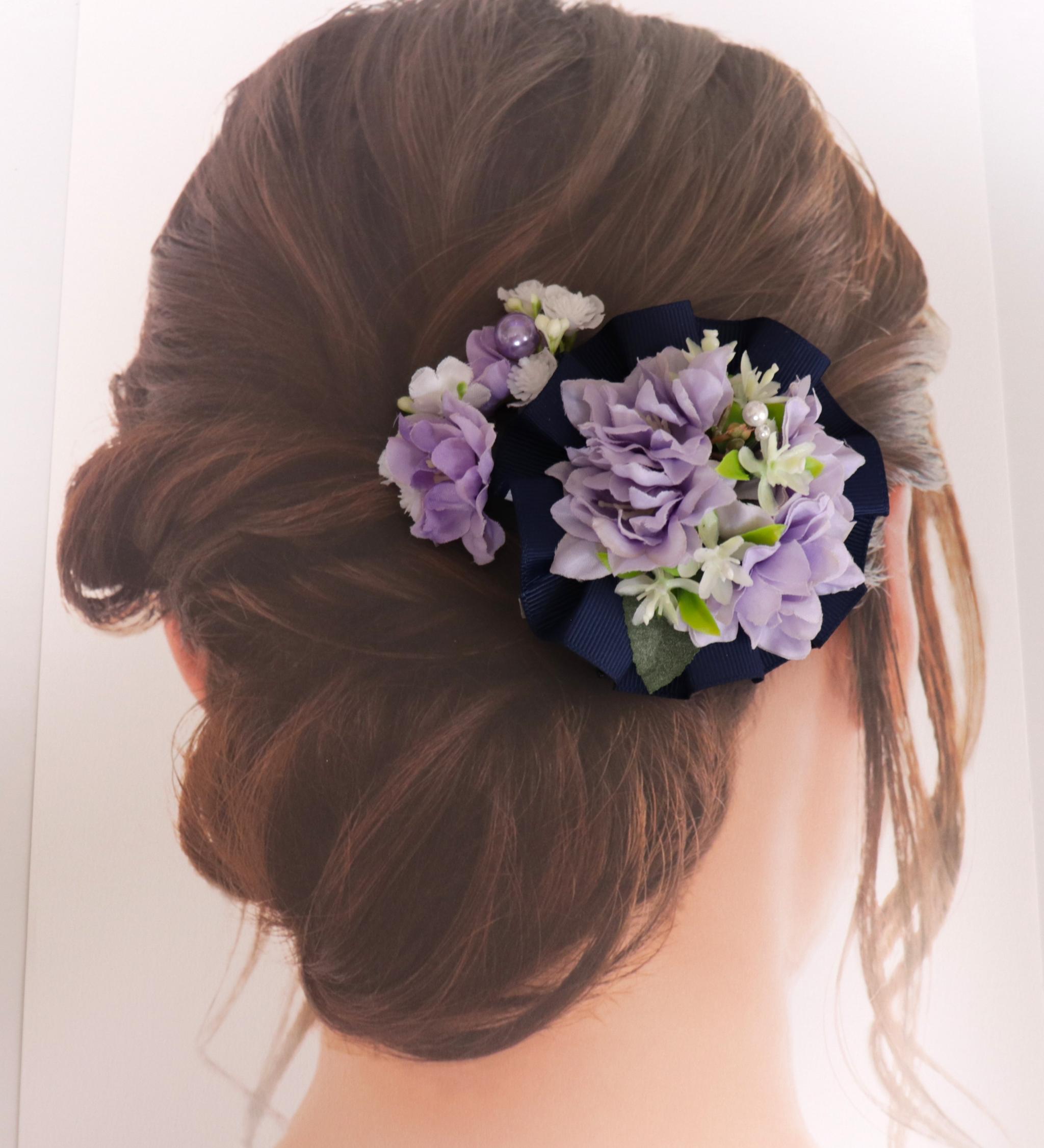 M-514【彩り花のヘアアクセサリー】　ラベンダー色（＊お子様やショートヘアOK）ケース付 | 8枚目