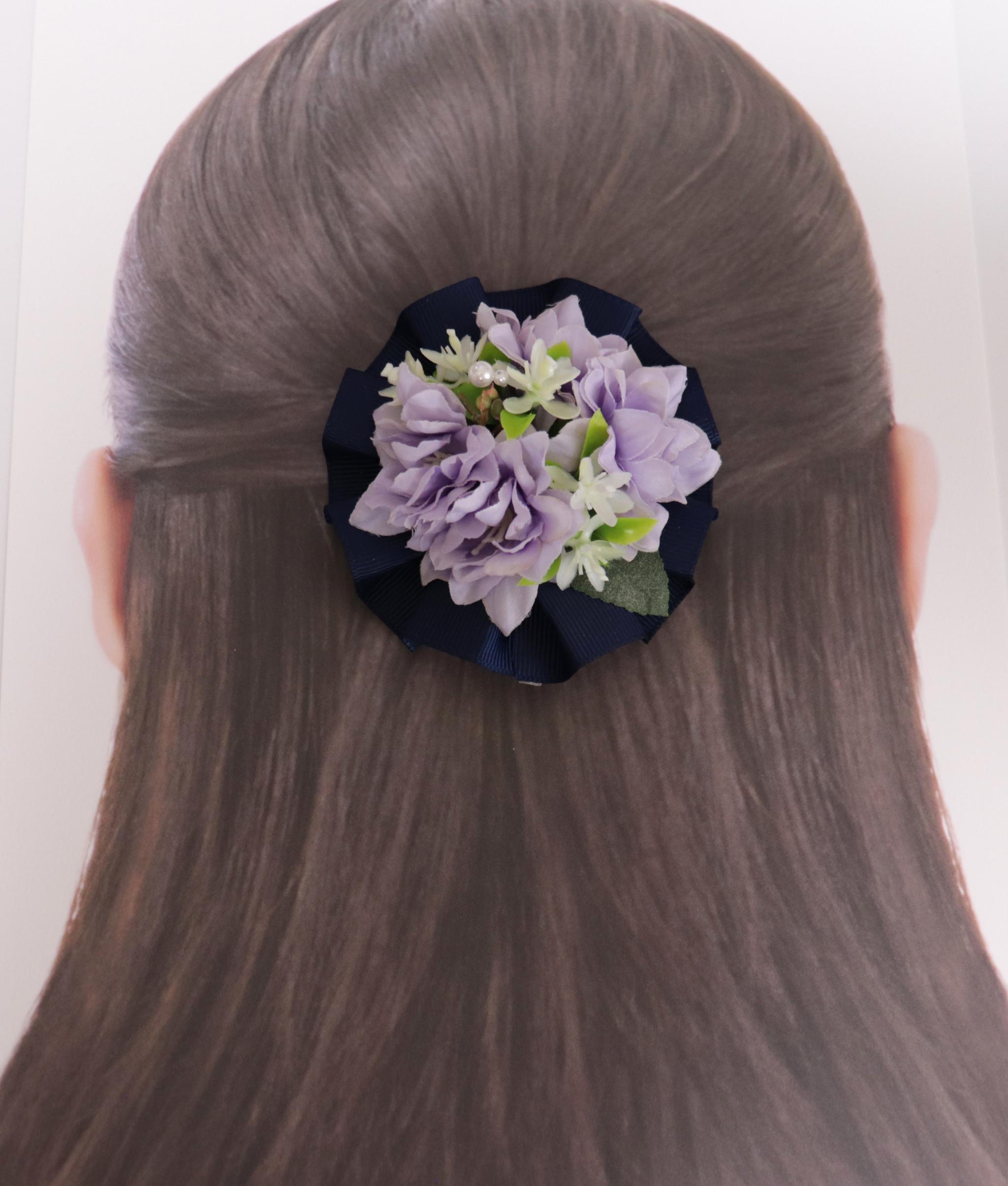 M-514【彩り花のヘアアクセサリー】　ラベンダー色（＊お子様やショートヘアOK）ケース付 | 9枚目