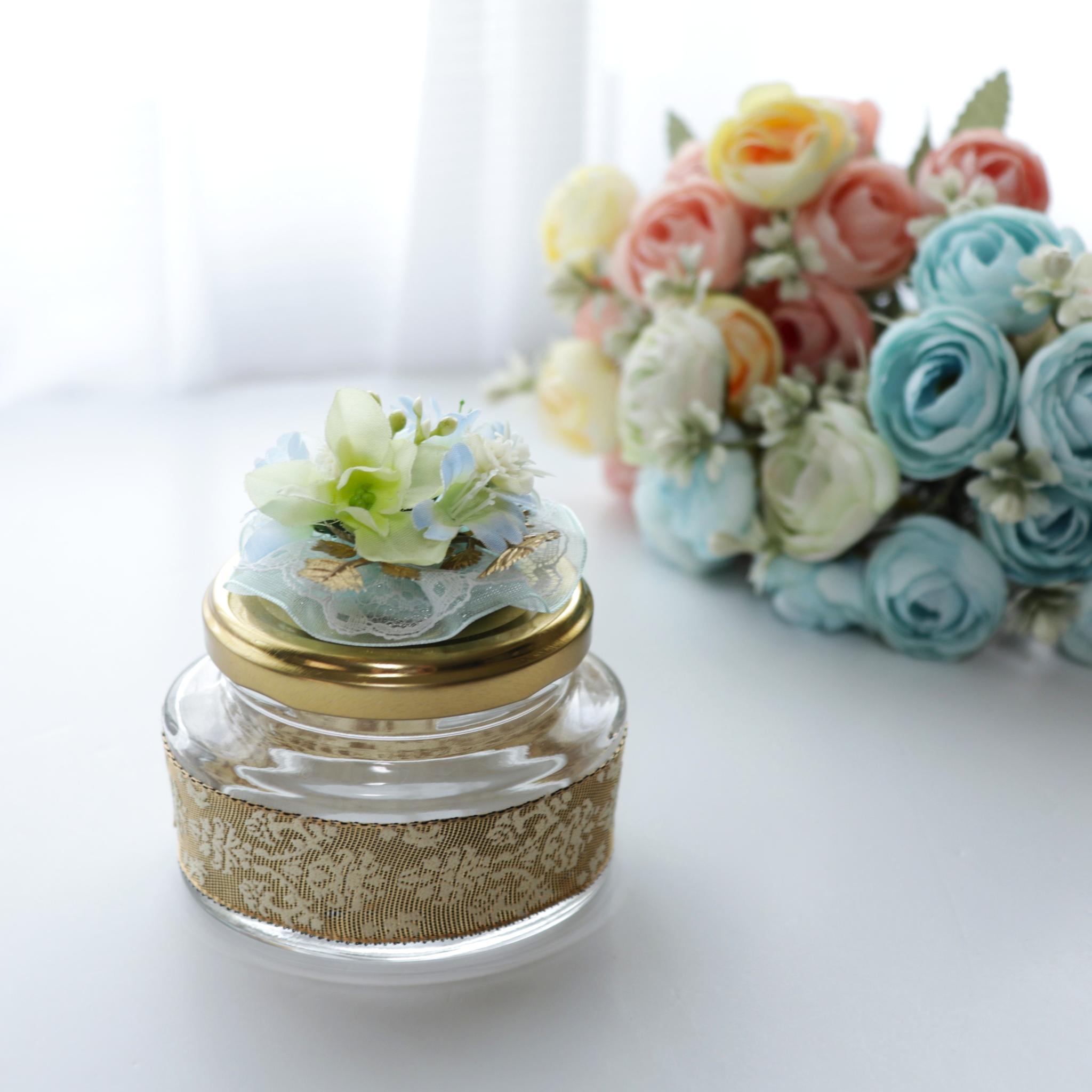 【メッセージフラワー　花小瓶　ブルーレース】1枚目の画像