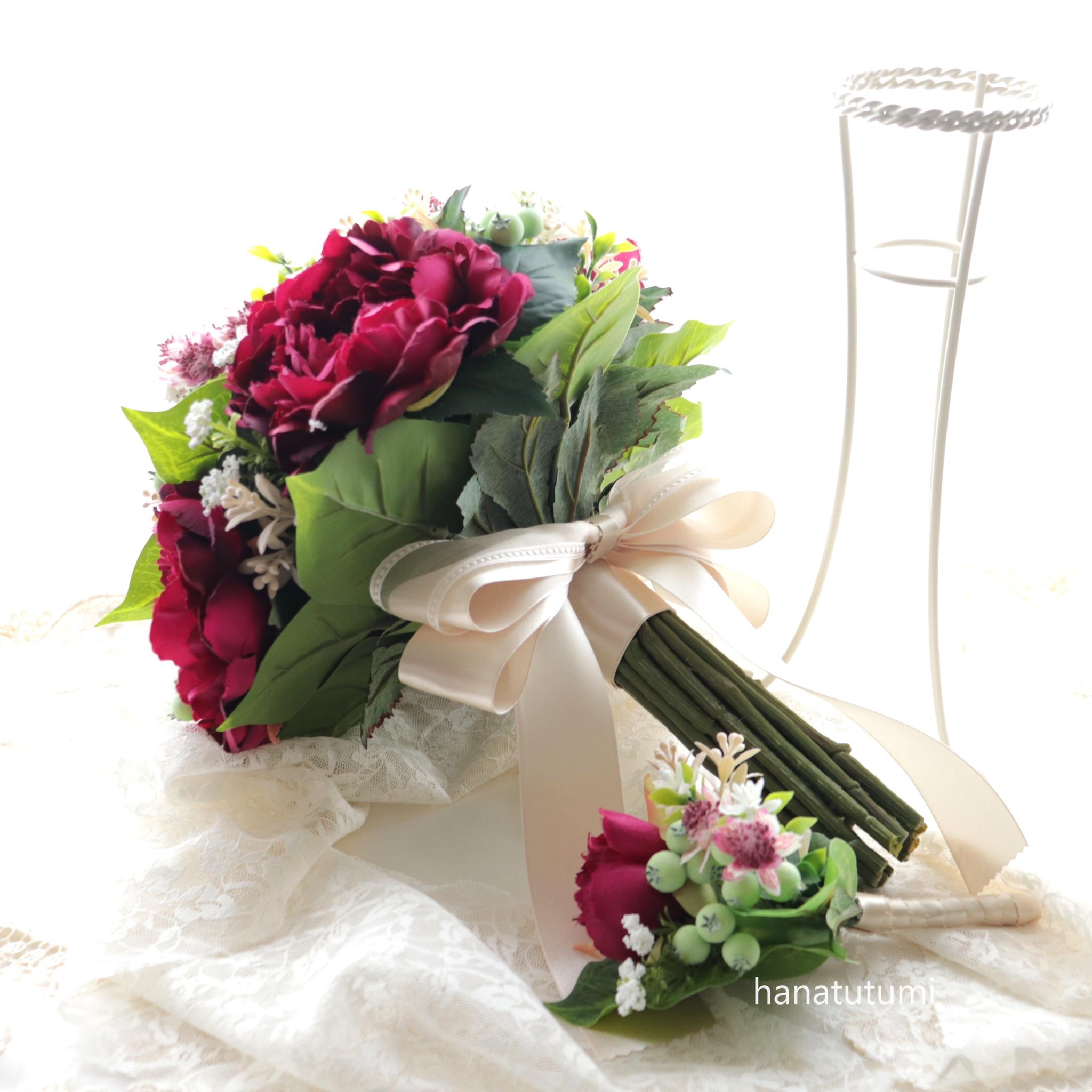 【送料込み】マゼンダ色の華やぎブーケ ブートニア スタンド付き(北海道・沖縄のみ別途送料) | 5枚目