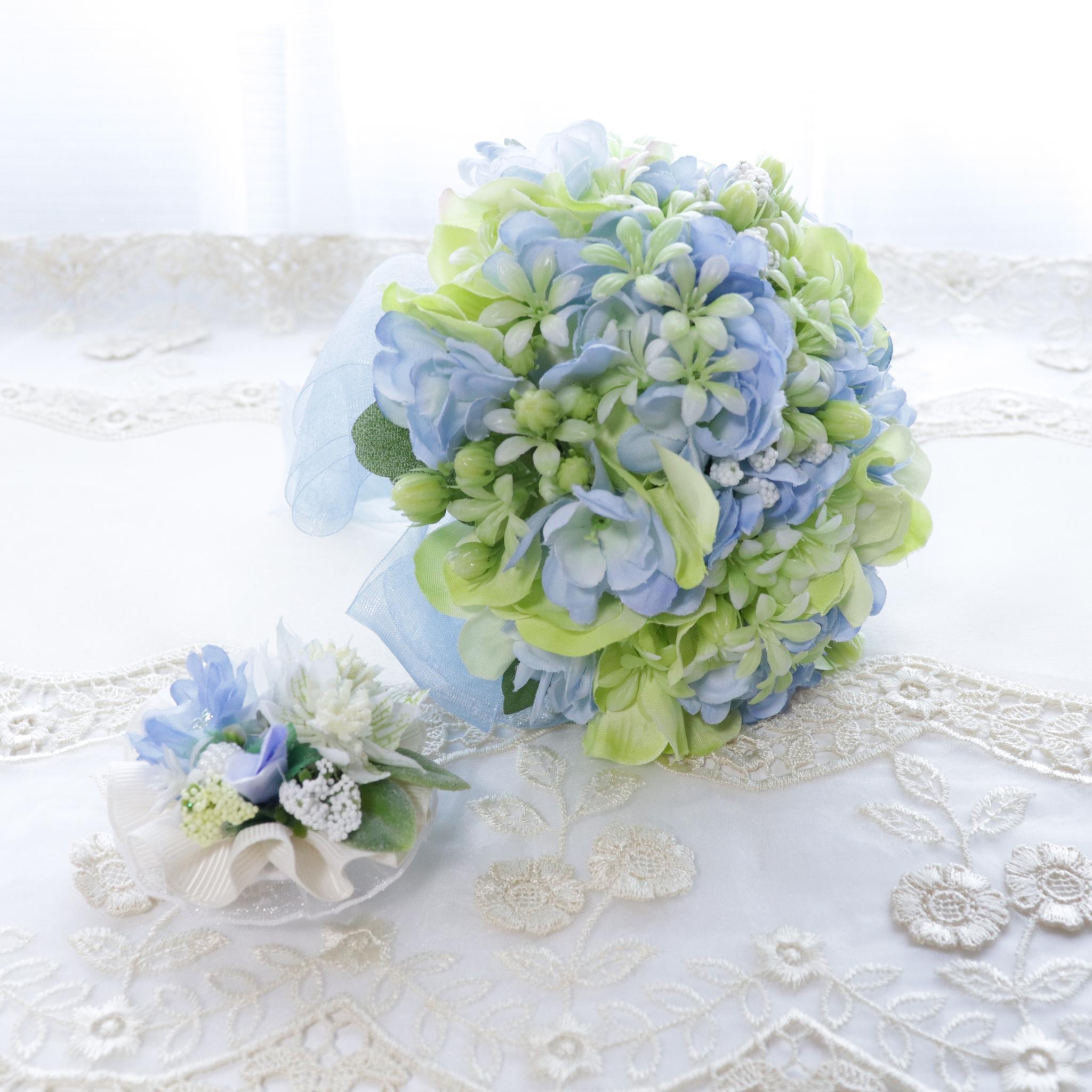 【送料込み】 ミニブーケ&コサージュ セット サムシングブルー(スタンド付)(北海道・沖縄のみ別途送料) | 3枚目